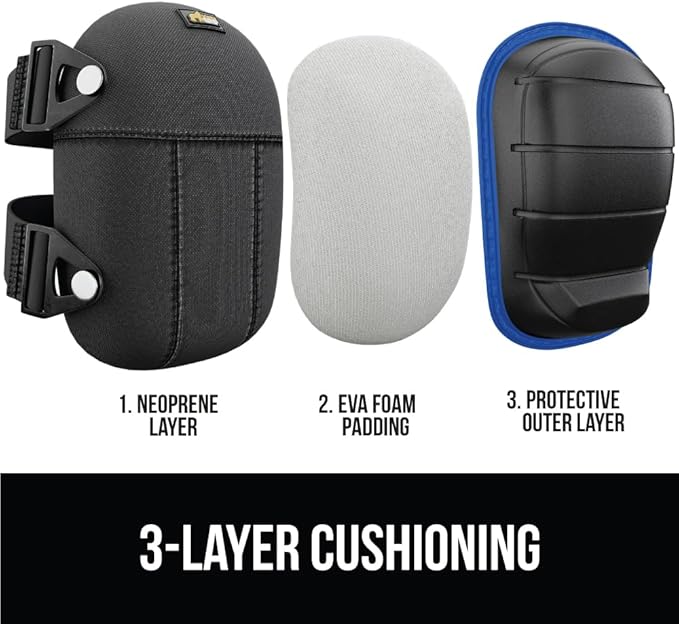 Gorilla Grip Adjustable Safety Knee Pad Set, Heavy Duty Durable Kneeling Pads for Work, Anti Slip Fasteners, Comfortable Gel Padding, Supportive Pads During Construction, Gardening Tool, Royal Blue