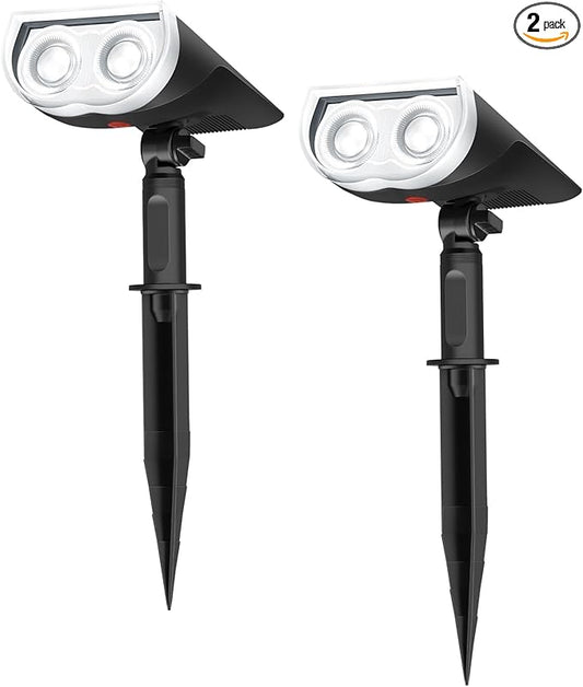 Linkind StarRayS 12 LEDs Landscape Solar Spotlights, Solar Powered Dusk-to-Dawn Outdoor Garden Lights, 350LM 3000K Warm White, IP67 Waterproof for Garden Yard Patio Driveway Porch, 2-Pack