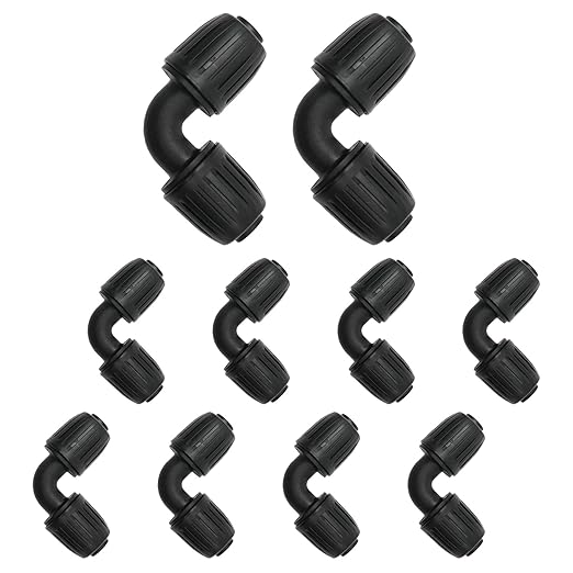 10Pcs 1/2 inch Drip Irrigation Fittings, Lock Barbed Elbow Connectors Compatible with Most Rain Bird Orbit Dig Toro Elbow Connectors for (1/2" ID x 0.63''~0.65" OD) Tubing 90 Degree