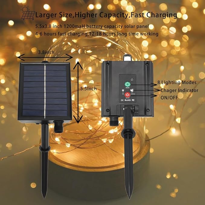 Solar String Lights Outdoor,100FT 300 LEDs Solar Fairy Lights,Waterproof Solar Light for Outside 8 Modes Button Controlled for Patio Gardens Backyard Tree Wedding Christmas,Warm White