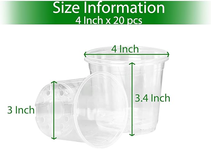 20 Pack 4 Inch Clear Plastic Pots for Plants, Clear Nursery Pots with Drainage Holes, Reinforced Plastic Nursery Pots