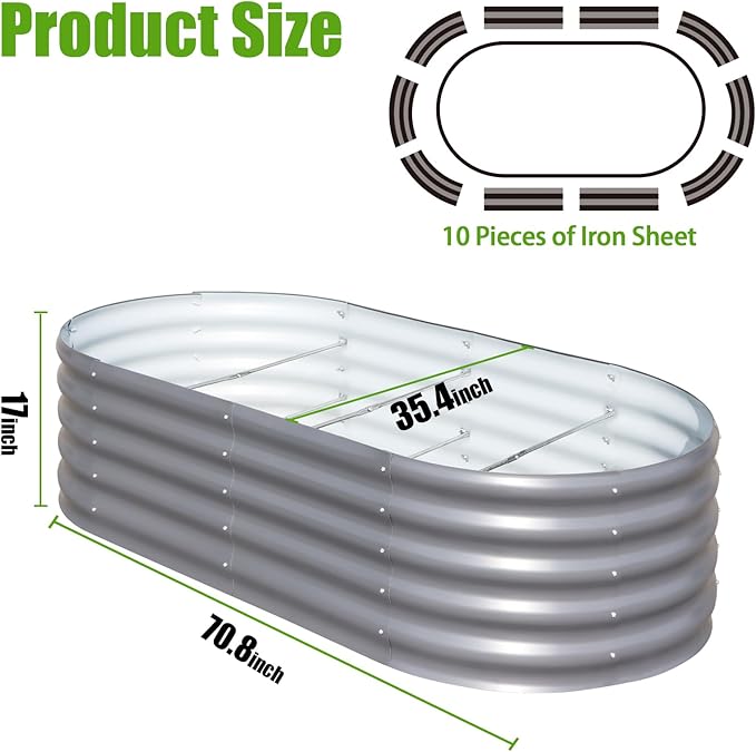 SnugNiture Galvanized Raised Garden Bed, 6x3x1.5ft Oval Metal Planter Box for Planting Outdoor Plants Vegetables