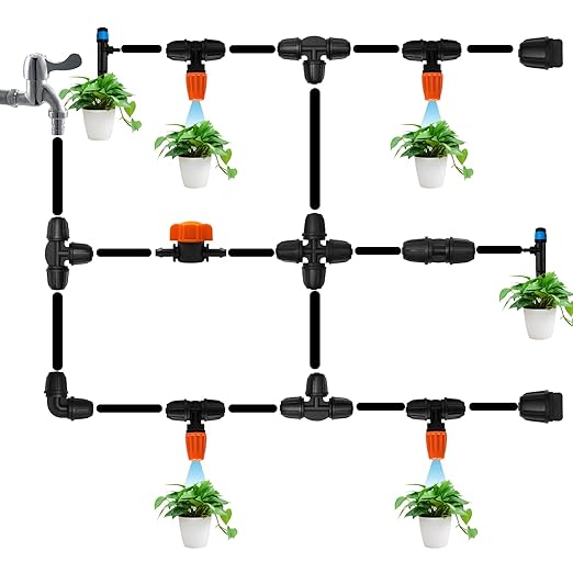 24 Pcs Upgraded Micro Spray Irrigation Drippers for 1/4" Drip Tubing, Adjustable Three-Way Atomizing Nozzle Irrigation Emitters Tee Misting Drippers for Drip Sprinkler Systems