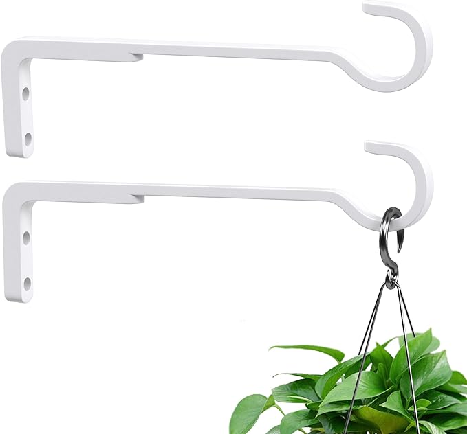 8 Inch 2 Pack White Heavy Duty Outdoor Plant Hangers for Hanging Baskets, Iron Hanging Plant Brackets for Hanging Plants Outside, Metal Plant Hooks Plant Wall Hooks for Hanging Lantern, Bird Feeder