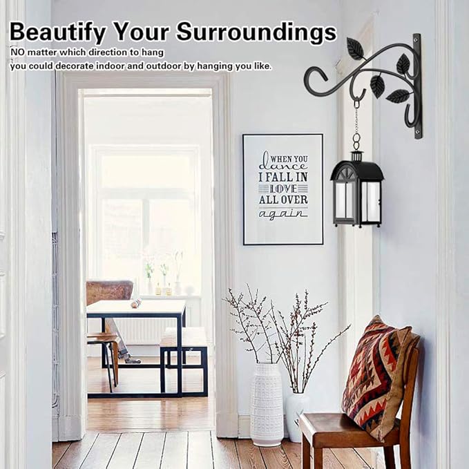 KABB 2 PCS Metal Hanging Hook Plants Brackets, 12 Inch Iron Wall Mount Bracket Durable Rust-Resistant Plant Hanger Hook for Hanging Plants Bird Feeder Wind Chimes Lantern