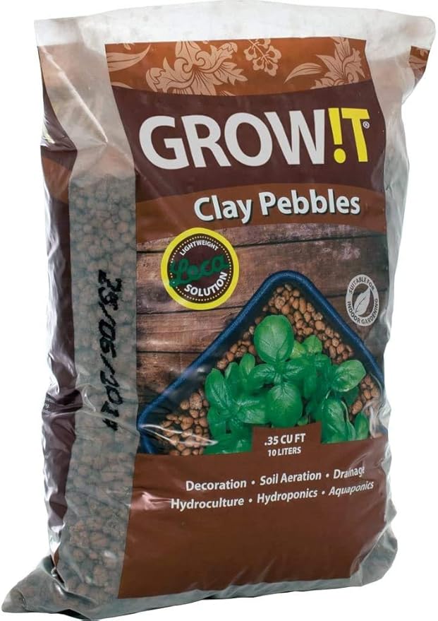 GROW!T GMC10L - 4mm-16mm Clay Pebbles, Brown, (10 Liter Bag) - Made from 100% Natural Clay, Can be used for Drainage, Decoration, Aquaponics, Hydroponics and Other Gardening Essentials