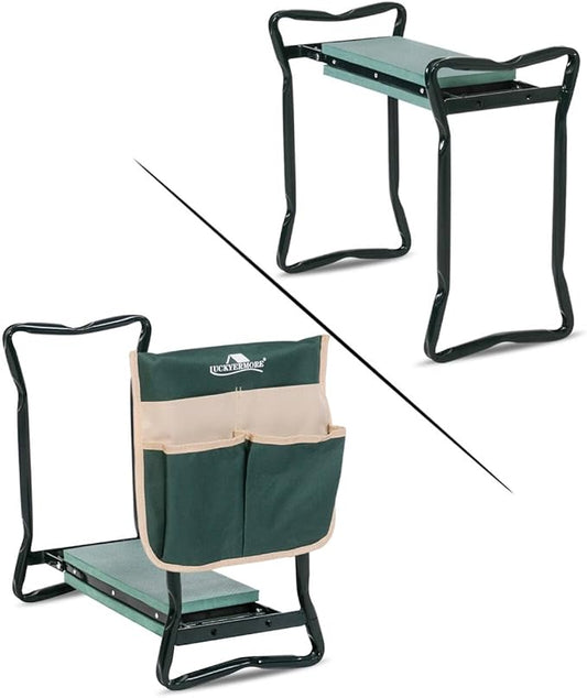 LUCKYERMORE Garden Kneeler and Seat Heavy Duty Gardening Bench for Kneeling and Sitting Folding Garden Stools with Tool Pouch and Kneeling Pad