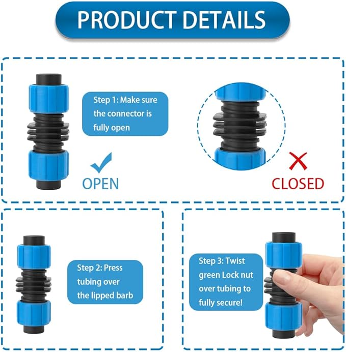 12 Pcs Drip Irrigation Coupling, 5/8 Inch Drip Tape Irrigation Tubing Coupling,Universal Connector Drip Tubing Fittings,Compatible with Most 16-17 mm Drip Tape AG Tubing Drip-Blue