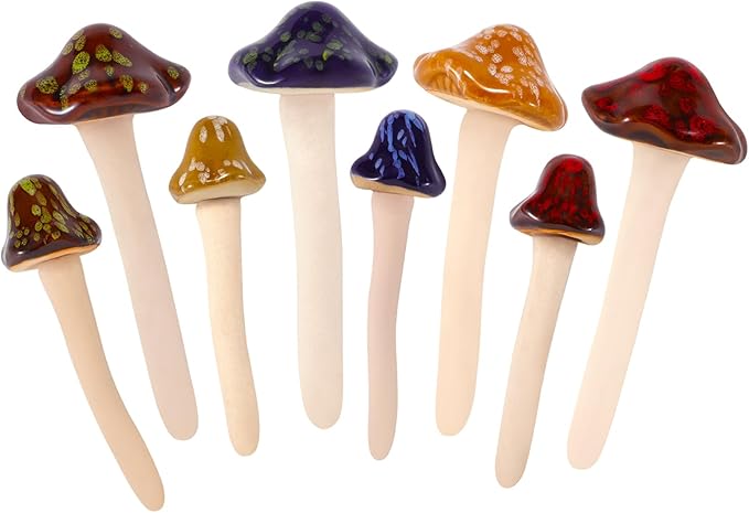 Ceramic Mushrooms Garden Decor Fairy Yard Patio Indoor and Outdoor Micro Landscape Decorations, 8 Pieces Simulated Mushroom Ornaments Statue Stake Mushroom Garden Decor Figurines Decoration Yard Gifts