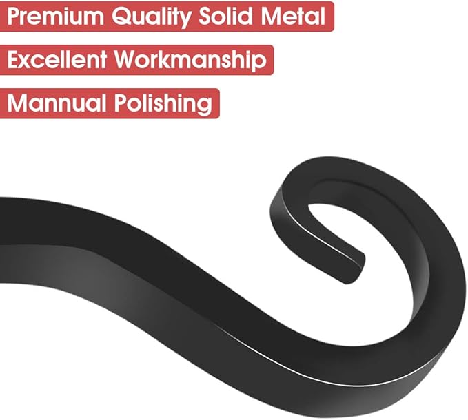 Jardim 2 Pack 6 Inch Premium Decorative Metal Iron Wall Hook, Indoor Outdoor Plant Hanger, Rustic Hanging Gardening Bracket Hook, for Planters, Bird Feeders, Lanterns, Wind Chimes (Black)