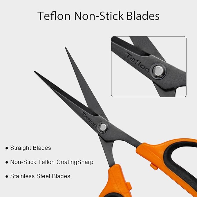 GROWNEER 3 Packs Trimming Scissors Teflon Coated Non Stick Blades Pruning Shears Gardening Hand Pruning Snips with Straight Stainless Steel Precision Blade