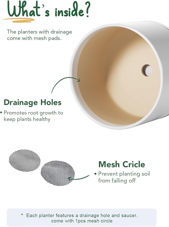 LE TAUCI 12 Inch Pots for Plants, Ceramic Pots for Indoor Plants, Plant Pots for Home & Office, Modern Flower Pots Fit Mid Century Plant Stand, Planters with Drainage Holes and Saucers, White