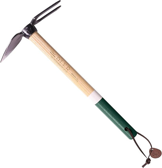 Adler - The Daisy Garden Hoe, Heavy Duty Yard Tool Lawn Care, Loosening Soil, Weeding, and Digging, Steel Head 3.9 inches, Wood Handle 17.7 inches (Green)