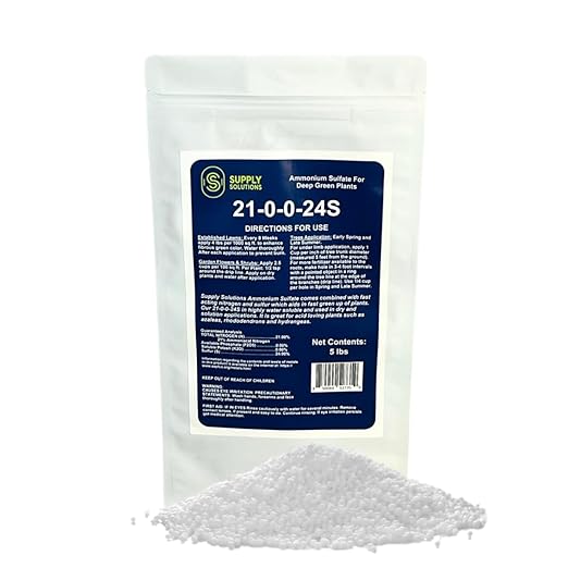 21-0-0-24S Ammonium Sulfate for Deep Green Plants - Soil Acidifier for Blueberry Blooms, Azalea and Magnolia Tree Fertilizer - Sulfur for Plants Nitrogen Fertilizer (5 Pounds)
