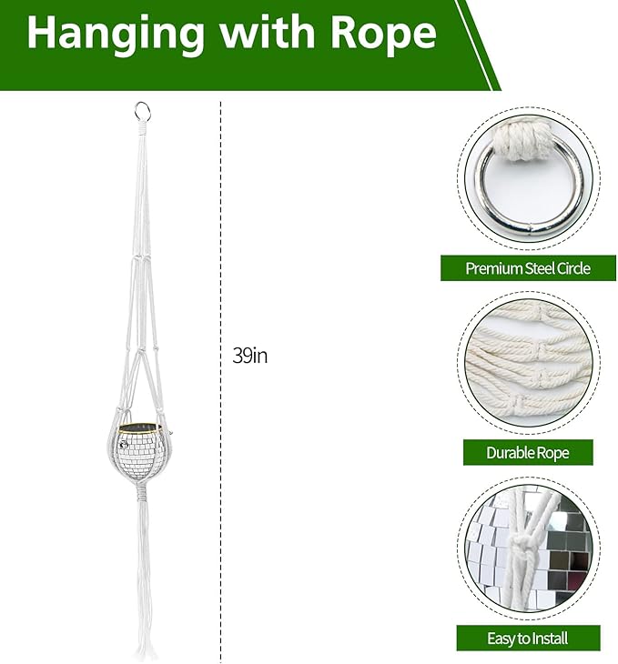 Disco Ball Planter, 4" Silver Disco Ball Planter, Disco Ball Plant Hanger with Hanging Rope, Hanging Chain, Hook, Circle and Extra Mirror Pieces (4" Silver, 1pcs)