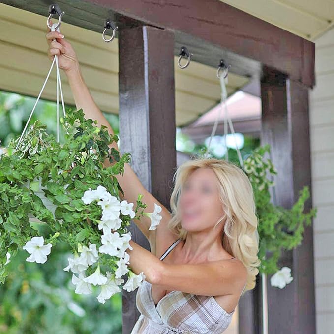 BeneLabel 4Pcs Wall Mount Ceiling Plant Hanger Hooks, Outdoor Hanging Brackets for Hanging Plant Light Outdoor Wire Fairy Lights Wind Chimes Bird Feeders, Safety Buckle Design, 4 1/4"