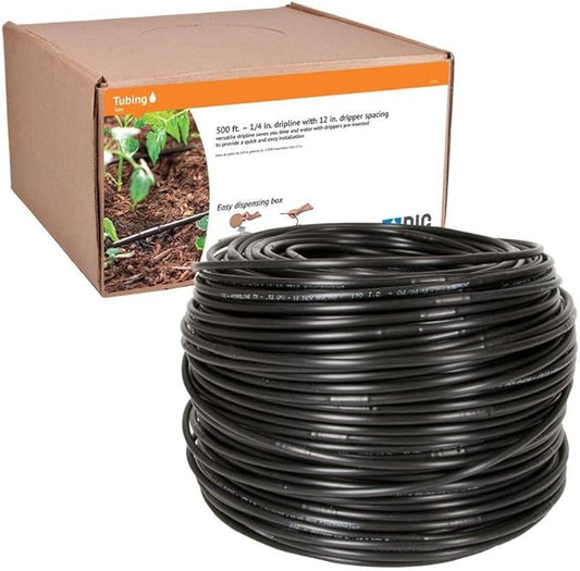 500' ¼" Dripline -12” Spacing, 52 GPH, 170 ID x .250 OD, Color Black