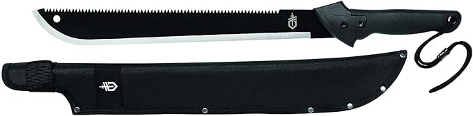 Gerber Gear Gator Machete 25" with Plain Edge Blade and Saw, Gator Grip and Protective Sheath for Gardening, Survival, Hunting, Camping and Bushcraft, Black