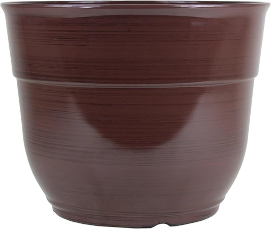 Garden Elements Indoor/Outdoor Glazed Brushed Happy Plastic Planter, Large, Dark Brown, 15"