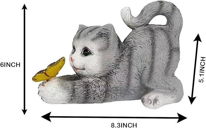 Solar Outdoor Garden Statues Decor-Cat Statue with Solar Butterfly Light for Patio Balcony Yard Lawn Ornament Thanksgiving for Mom Grandma Kids Friends, Cat B with Warm Light