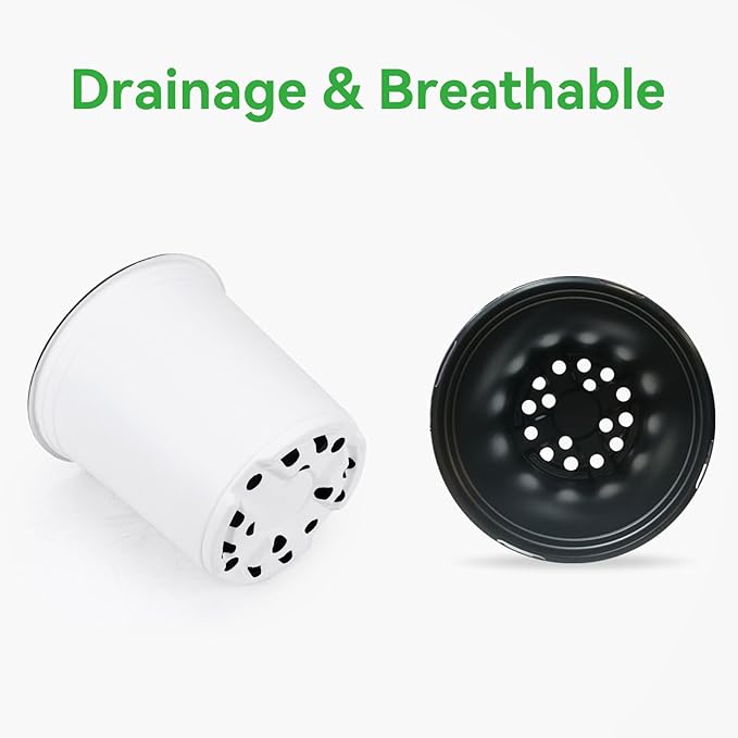 GROWNEER 24 Set 6" 1 Gallon for Plants Flexible Nursery Pot with Drainage Hole and 15 Pcs Plant Labels Flower Plant Container for Indoor Outdoor Seedlings Vegetables Succulents(White)