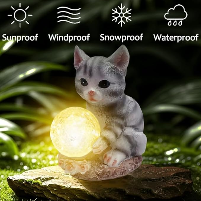 coolboy Solar Cat Outdoor Garden Statue,Waterproof LED Lights Outdoor Decor,Solar Lantern Indoor Figurines,Resin Cat Ornament for Patio Garden Table Decor