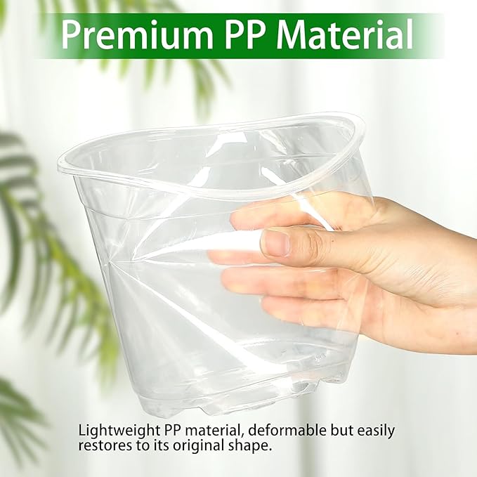 20 Pack 4 Inch Clear Plastic Pots for Plants, Clear Nursery Pots with Drainage Holes, Reinforced Plastic Nursery Pots