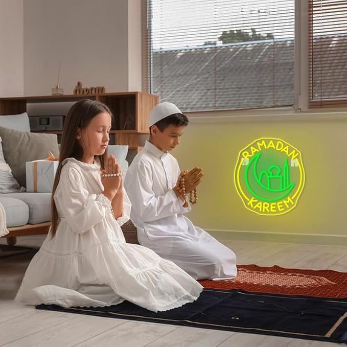 Ramadan Kareem Neon Sign Ramadan Decoration Neon Signs for Wall Decor Dimmable Ramadan Mubarak Neon Lights LED Light Up Sign for Islamic Bedroom Living Room Ramadan Celebration Gift Muslim Party