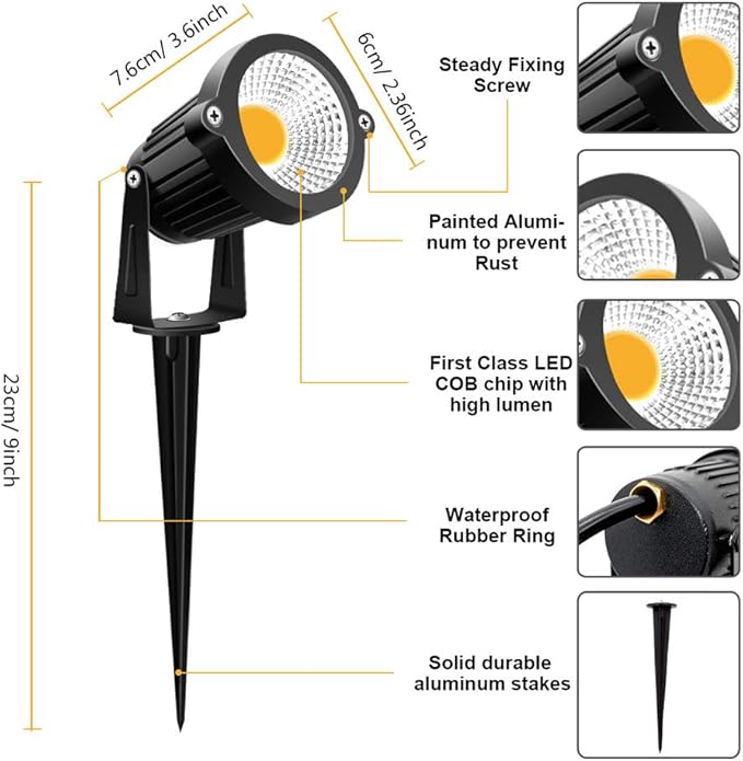 ZUCKEO Low Voltage Landscape Lights 5W LED Landscape Lighting 12V 24V Outdoor Spotlights Waterproof Garden Decorative Landscaping Warm White Lights for Patio Garden Pathway Floor Yard Decor(6 Pack)