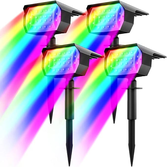 nipify 4 Pack Solar Spot Lights Outdoor Color Changing, 7 Modes Halloween RGB Solar Powered Waterproof Spotlight, Landscape Lighting for Outside Yard Garden Pathway