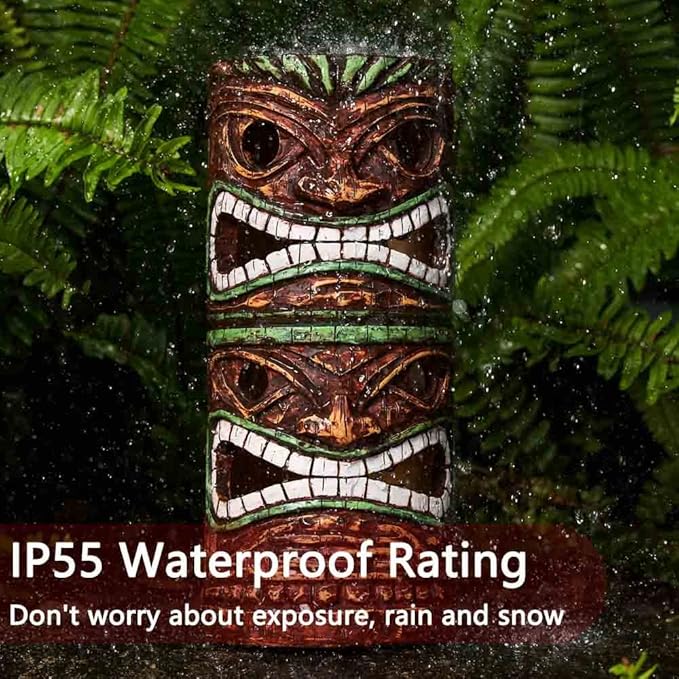 Solar Tiki Statue Outdoor Decor-Garden Large Tiki Statue-Solar Totem Pole Tiki Bar Decoration for Lawn Patio Yard,10 Inch Tall