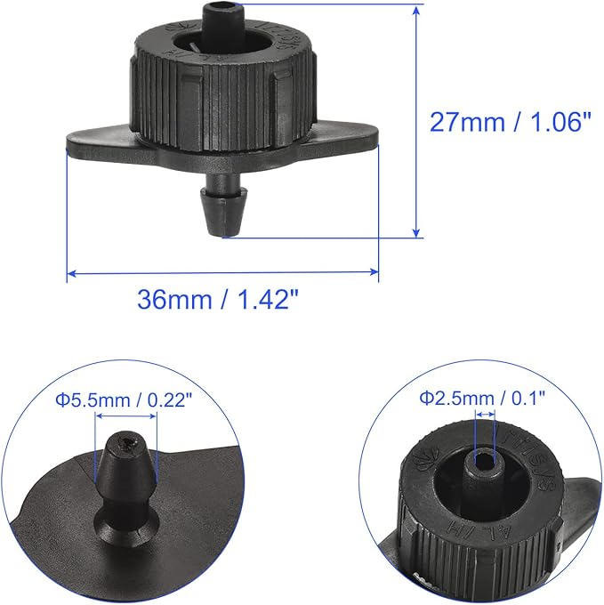 25 Pack Pressure Compensating Dripper - Garden Irrigation, Maintain Constant Flow & Drip Emitter, Apply to Outdoor Garden Lawn Tree (1 Gallon Per Hour, Black)