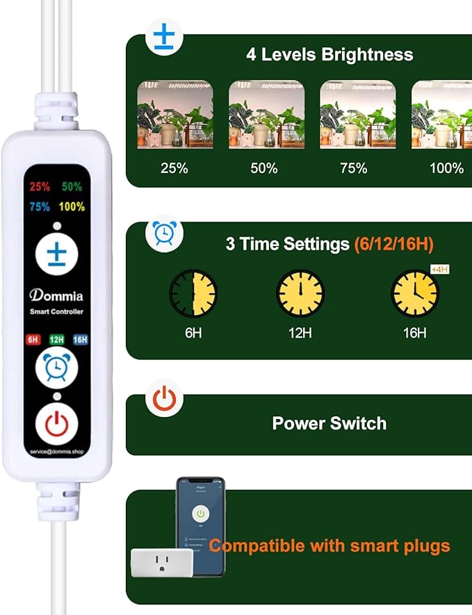 DOMMIA Grow Light, Square 4 Dimmable Full Spectrum High PPFD with Optical Lens, Auto on/Off and 6/12/16H Timer, Suitable for Seed Starting and Easy to Install, 2 Pack
