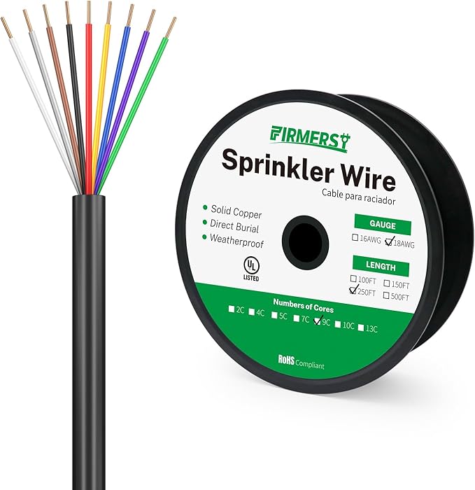 Firmerst 18/9 Solid Sprinkler Wire for up to 8 Valves System 250 Feet