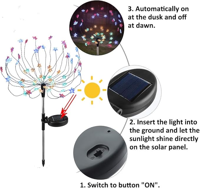 DIY Solar Garden Lights ETL Certified, Solid/Flash Color Changing LED Solar DIY Flowers Stars Lights Outdoor, RockyMars Waterproof Solar Powered Pathway Lights for Path Lawn Walkway Patio Yard, 2 Pack