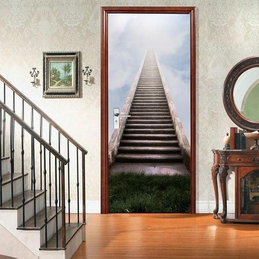 3D Stair Door Stickers - Peel & Stick - Waterproof & Washable - Matt Finish - Modern Style - White - 37.4" x 82.7"