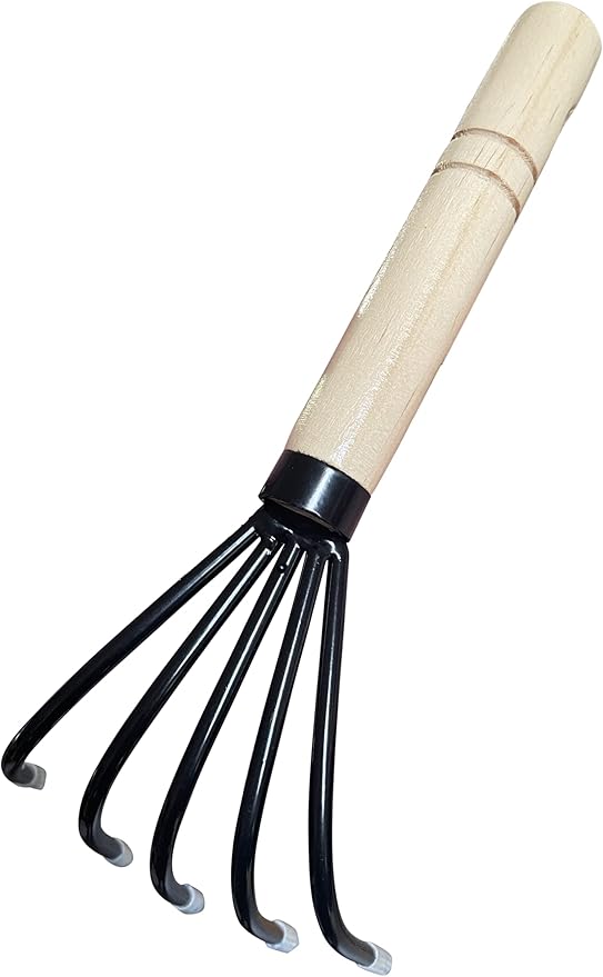 Garden Guru Hand Rake Cultivator Claw Soil Tiller - Military Grade Steel - Rust Resistant - 5 Tine Japanese Ninja Claw - Comfortable Wood Handle - Perfect Pulverized and Aerated Soil (4 Pack)