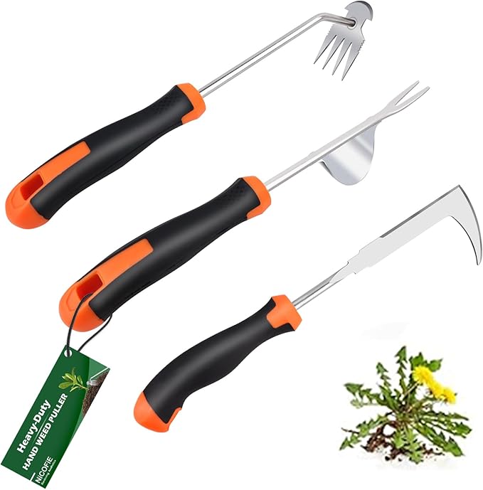 2025 Hand Weeder Tool, Rubber Handle Manual Weeder Puller Tool, Uprooting Weeding Tools, Crack Weeder Crevice, 4 Teeth Weeding Tool, Weeding Artifact Tool for Gardening(3 Pcs)
