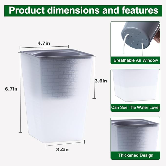 Self Watering Planter 2 Pieces 6 Inch, Plastic Flower Pots with Inner Pot Indoor Plants Brick Pattern Flowerpot for Indoor Plants, African Violets, Flowers, Herbs (Hazy White)