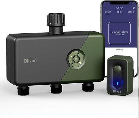 Diivoo WiFi Sprinkler Timer 3 Zone, Smart Water Hose Timer Compatible with Alexa and Google, Remote Control Irrigation Timer, Automatic Manual Watering, Rain Delay, for Garden, Yards and Lawns