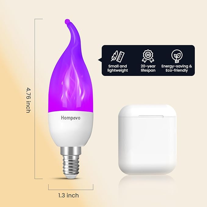 Hompavo 【Upgraded LED Flame Light Bulbs, 3 Modes Flickering Light Bulbs, E12 Chandelier Base Candle Fire Light Bulb for Halloween Christmas Party Porch Indoor & Outdoor Home Decoration, Purple 6 Pack