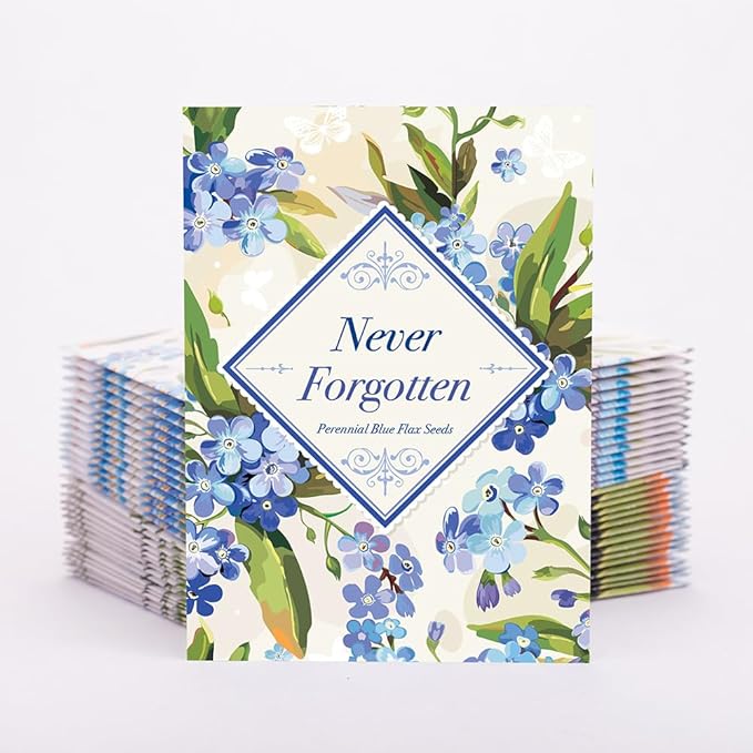 Bentley Seed Co. | Memorial Vintage Gift | Non-GMO, Non-Coated Blue Flax Seed Packets | Memorial & Funeral Keepsake | Linum Lewisii