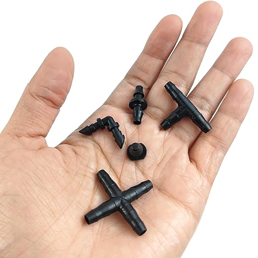 GXXMEI 340PCS Irrigation Fittings Kit, Drip Irrigation Barbed Connectors for 1/4-Inch Tubing Flower Garden Lawn Irrigation (170 Straight Barbs + 80 Tees + 30 Elbows + 40 End Plug+ 20 4-Way Coupling)