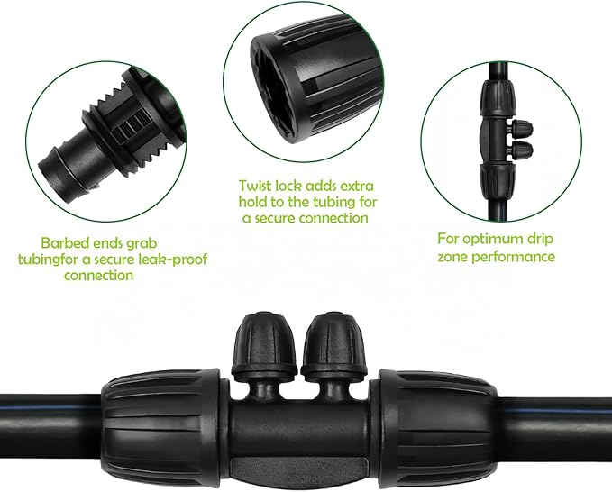 13 Pcs Drip Irrigation Fittings for 1/2 Inch Tubing (1/2" ID x 0.65" OD) to 1/4 Inch Irrigation Tubing, Locked Barbed 1/2" to 1/4" Reducing Tee Connector Drip Line Parts
