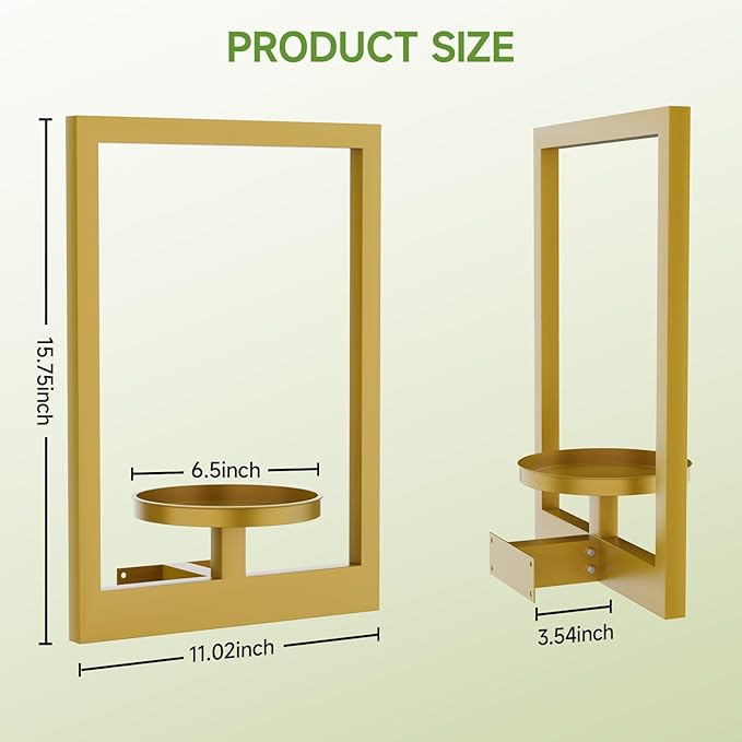 Picture Frame Wall Plant Holder, Metal Window Plant Shelves Plant Holder for Indoor Plants, Hanging Wall Planters Wall-Mounted Plant for Home, Office, and Garden (Gold, 2PCS)