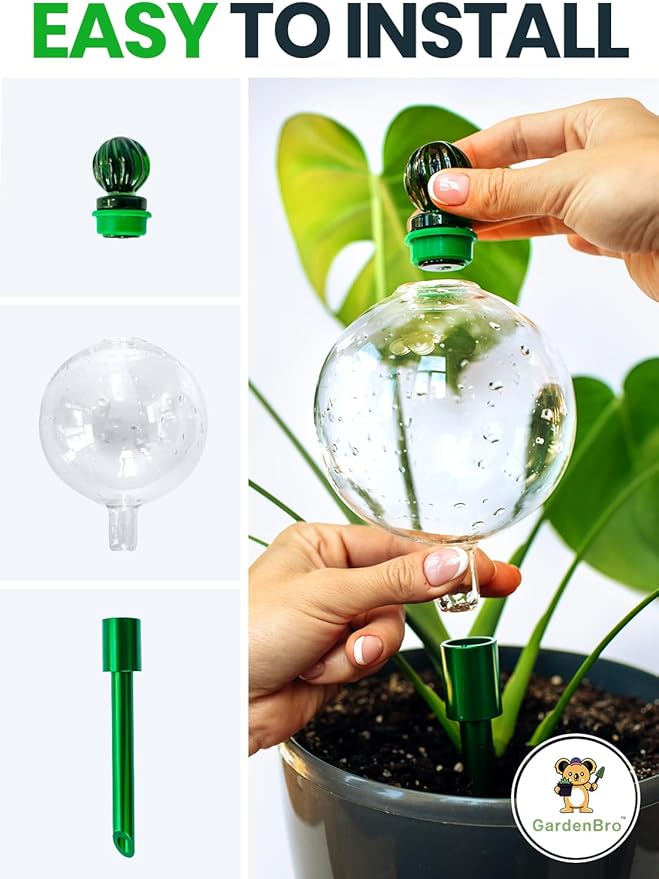 16 Oz Plant Watering Globes For Indoor Plants With Metal Self Watering Planter Insert - Premium XL Glass Hand-blown Globes - Automatic Indoor Planter Waterer, Gift Idea For Gardeners [3 PCS]
