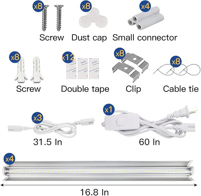 T5 LED Grow Lights, 204pcs Bulb 5000K White Full Spectrum Plant Light Strips for Indoor Plants, Shelves Greenhouse Seedling, End-to-End Connectable with V-Shaped Reflector
