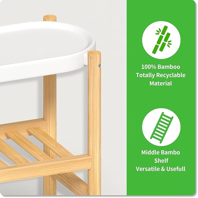 Bamboo Plant Stands Indoor, 2 Tier Steel Tray Tall Corner Plant Stand Holder & Plant Display Rack for Outdoor Garden Indoor Home (1 - 2 Tier)