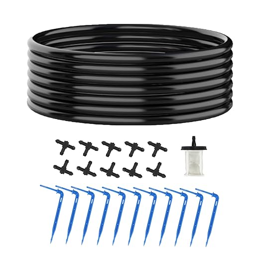 Drip Irrigation Kit Accessories, NVRGIUP 32.8FT Solar Auto Drip Irrigation Extra Accessories Kit, Automatic Irrigation System Expansion Kit with Filter, 1/8 Inch Pipe, 10 Barbed Fittings and 10