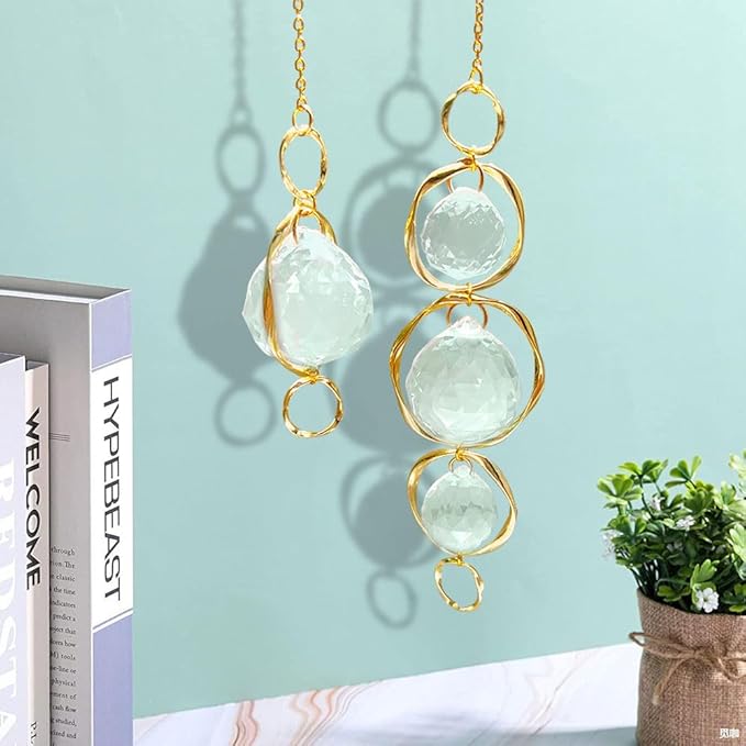 2 Pcs Crystal Suncatcher Wind Chimes for Outside,Crystal Suncatcher Prisms Hanging Outdoor Wind Chimes,Sun Catcher Hanging Crystals for Windows,Suncatchers Wind Chime Garden Decor Wedding Decoration